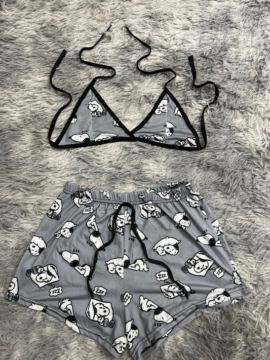 Snoopy Gray Sleeping Brush Matching Top & Short - Fundies