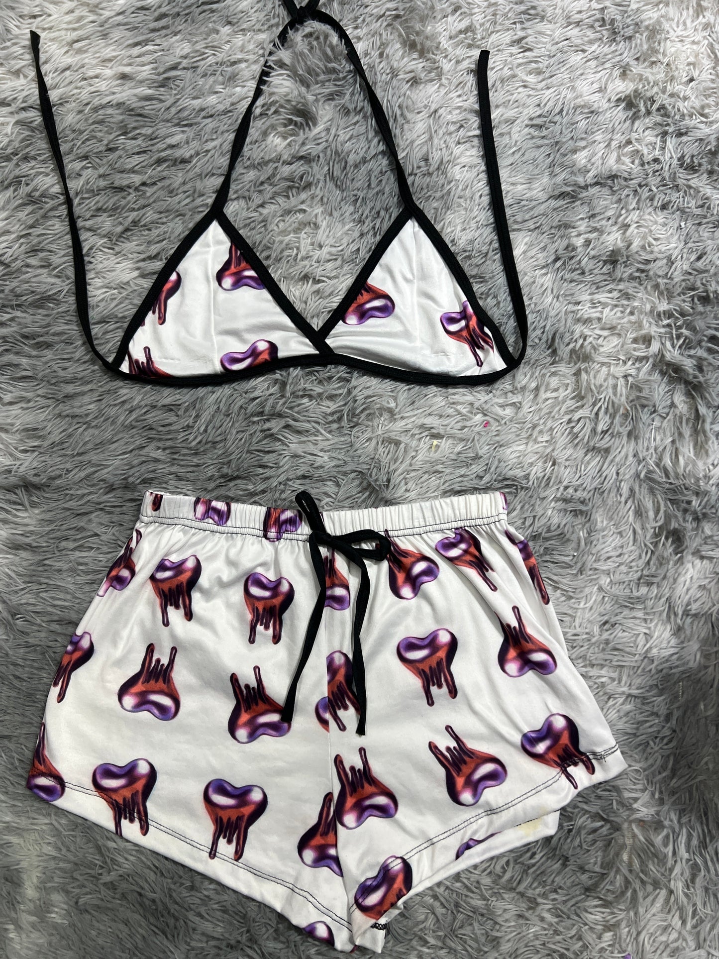 Hearts Purple Brush Matching Top & Short - Fundies