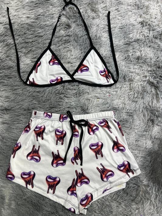 Hearts Purple Brush Matching Top & Short - Fundies