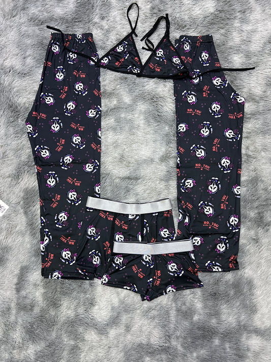 Kitty screem black background Halloween 5 pcs pajama duo