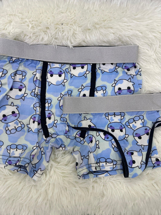 cow blue background matching couples underwear - Fundies