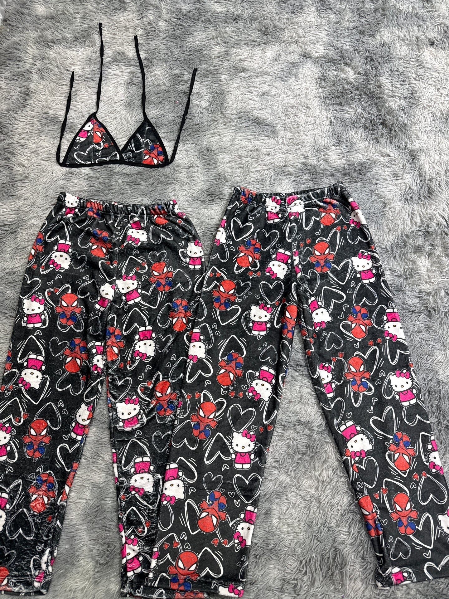 SpiderKitty Black With Hearts White Matching Plushie PJs - Fundies