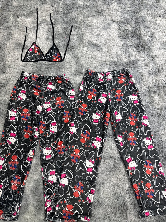 SpiderKitty Black With Hearts White Matching Plushie PJs - Fundies