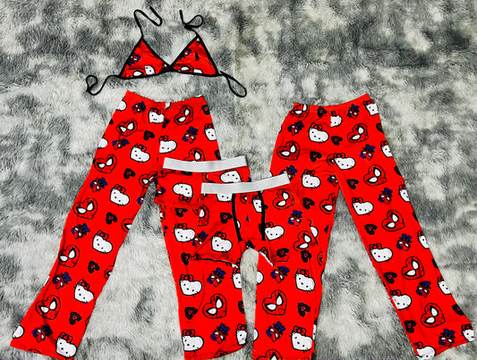 Spider and Kitty red hearts 5 pcs pajama duo