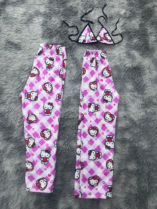 Hello Kitty Plaid Pink Matching Plushie PJs - Fundies