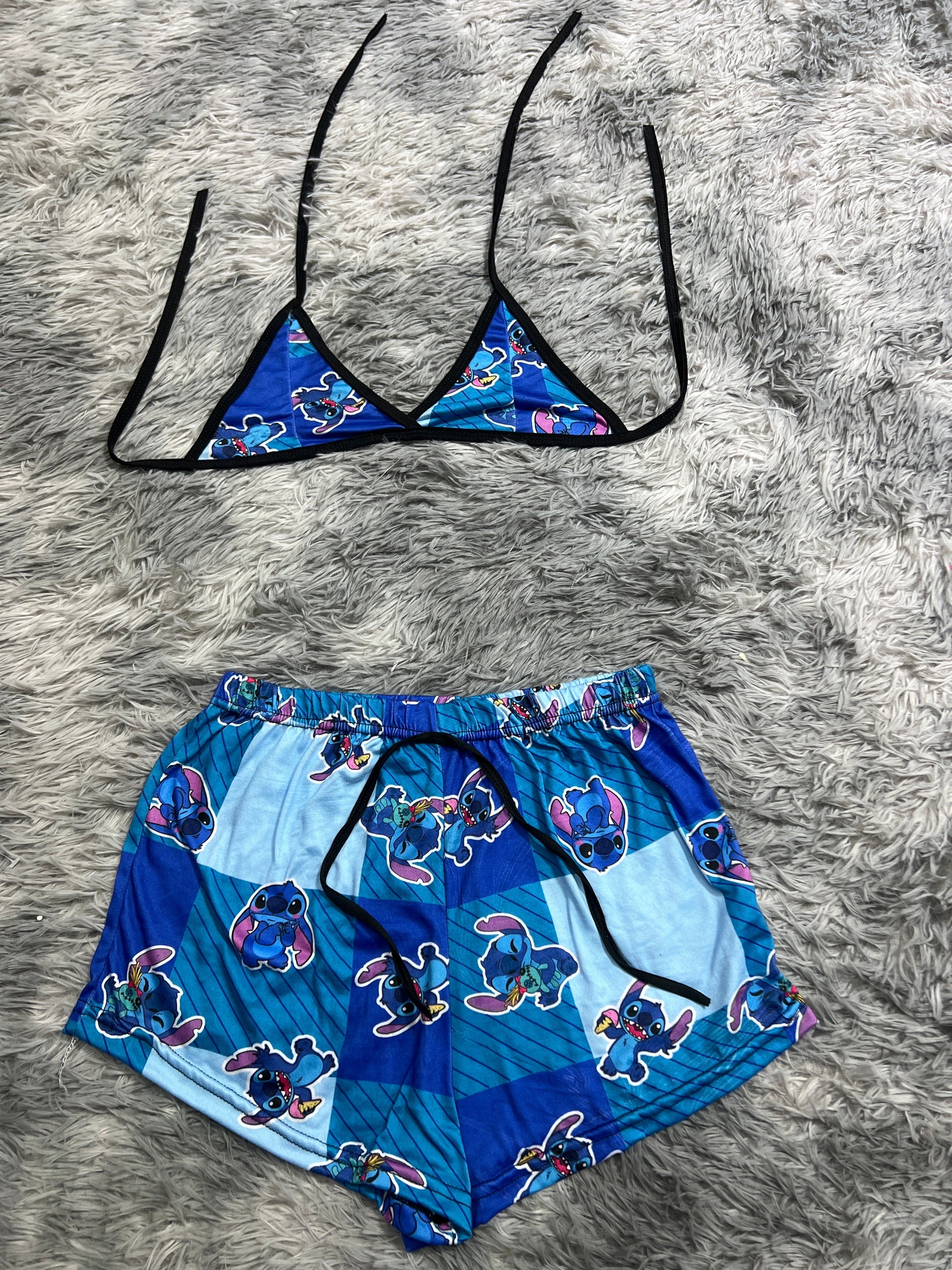 Stitch Plaid Blue Brush Matching Top & Short - Fundies