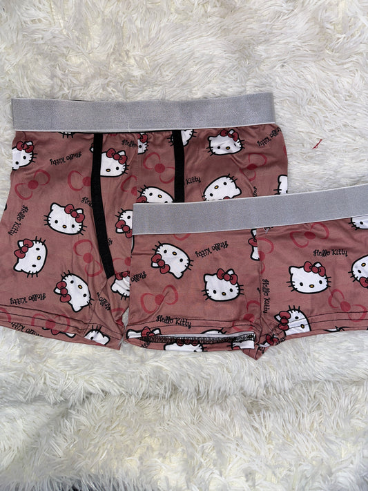 Hello kitty brown matching couples boxer underwear