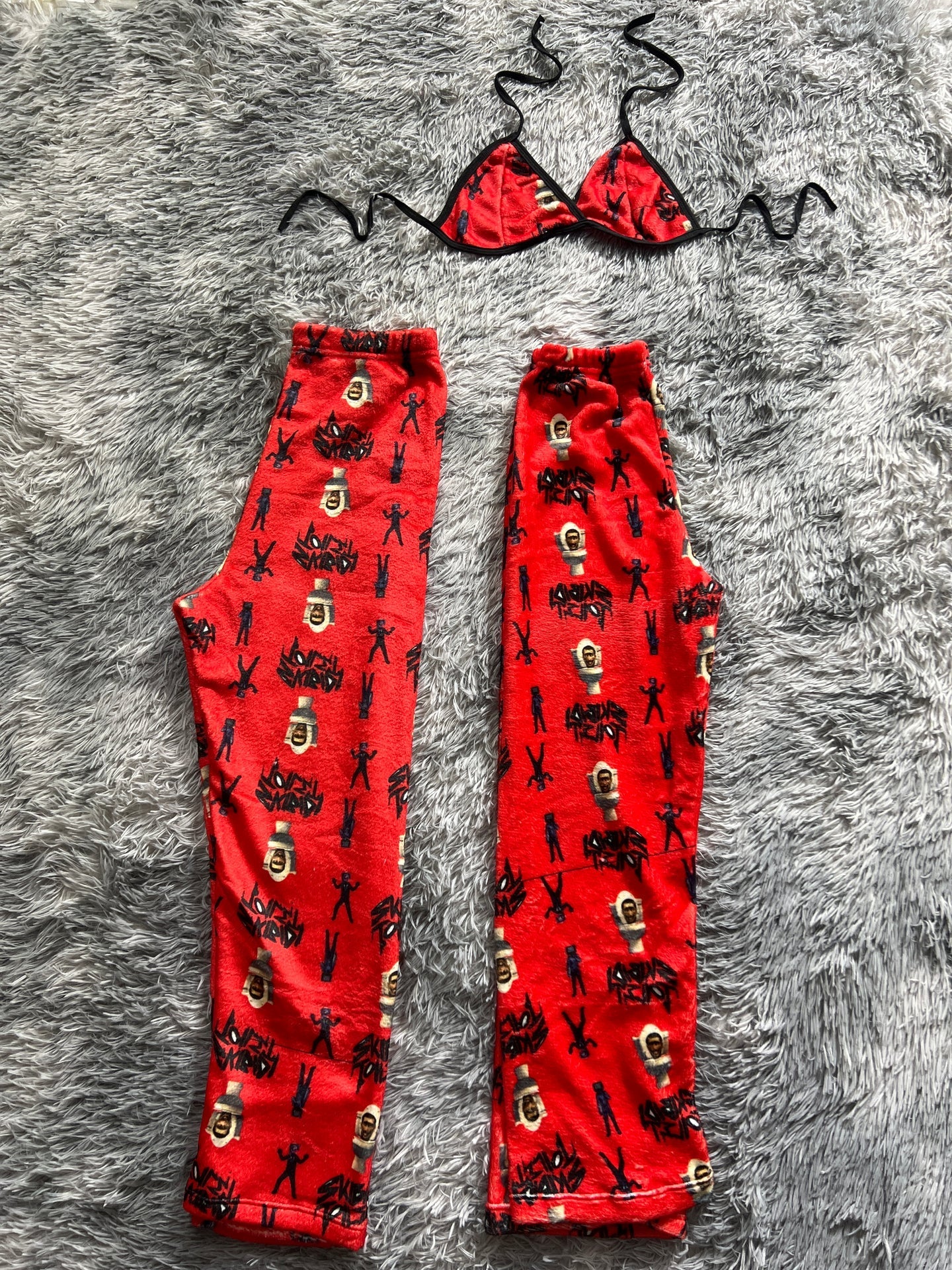 Skibidi Toilet Background Red Matching Plushie PJs - Fundies