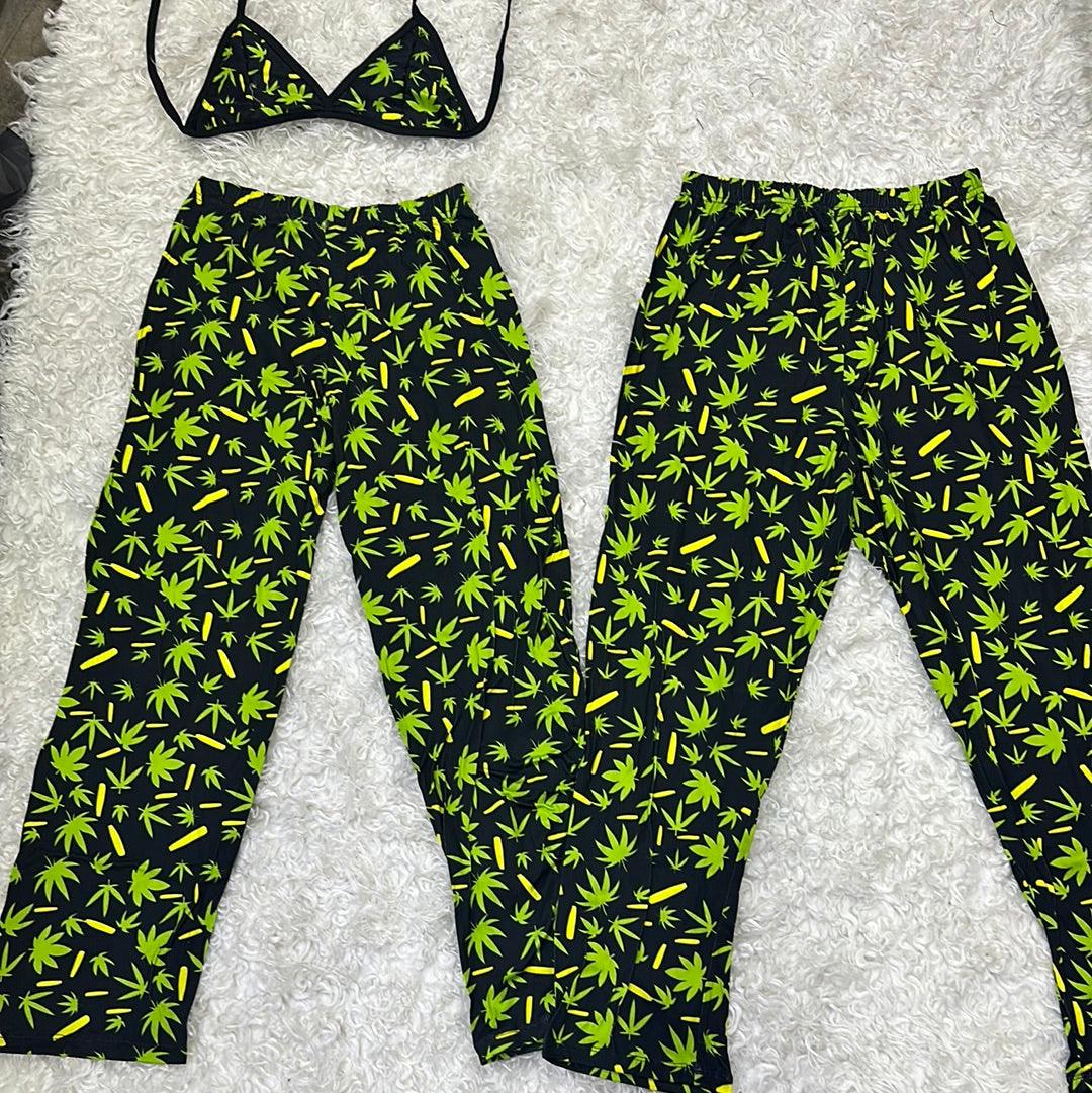 Green plant weed 5 pcs pajama duo