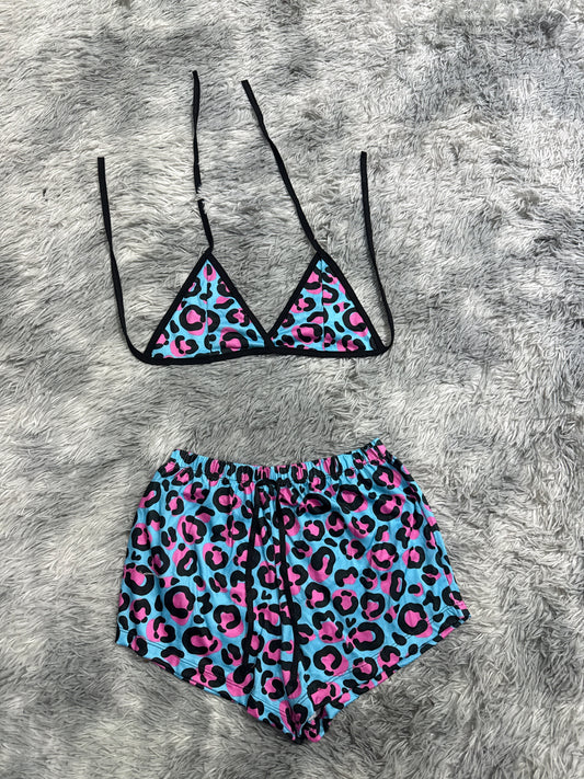 Leopard Blue And Pink Matching Top & Short