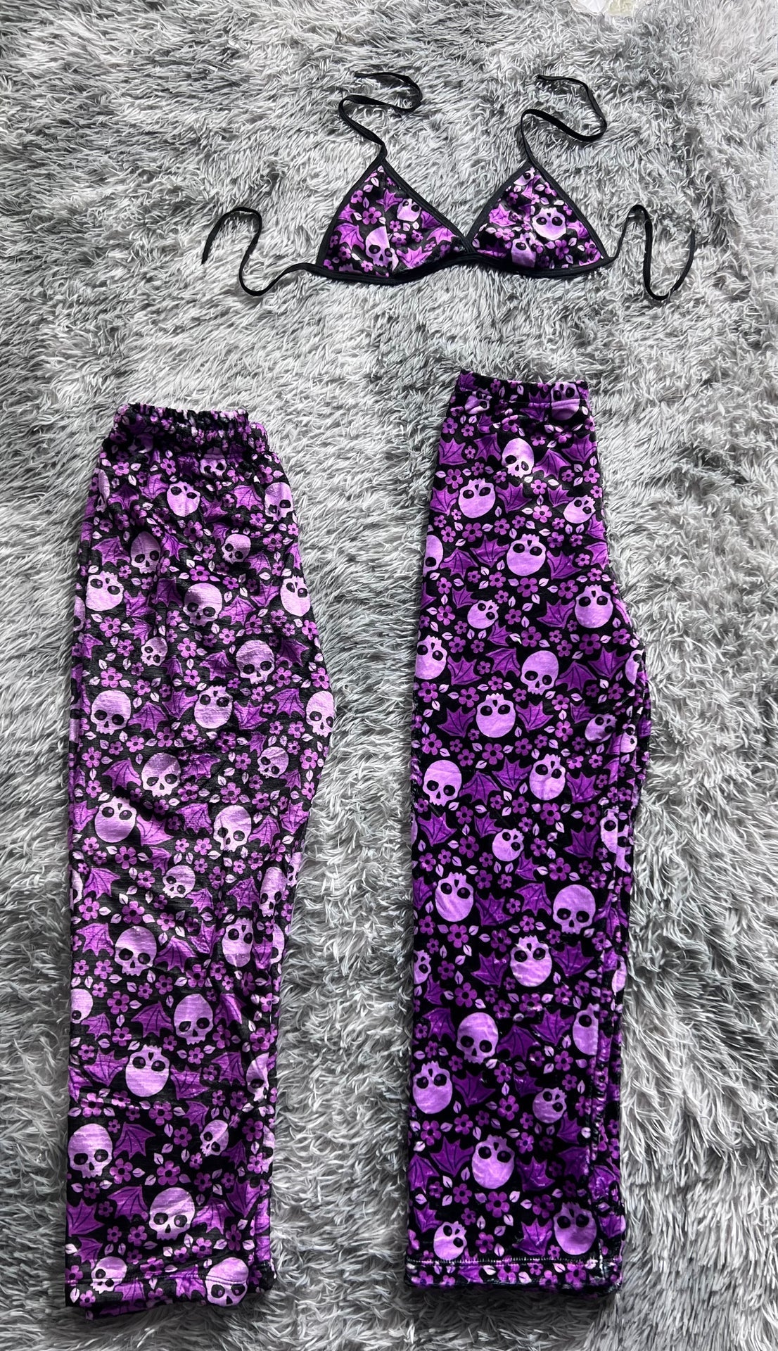 Skulls Purple Background Black Matching Plushie PJs - Fundies