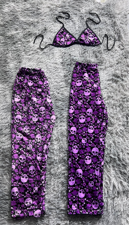 Skulls Purple Background Black Matching Plushie PJs - Fundies