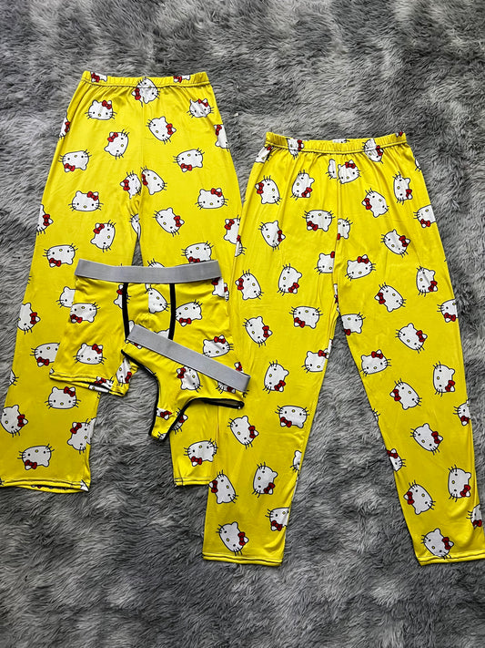 Kitty faces yellow background boxer/thong 5 pcs pajama duo