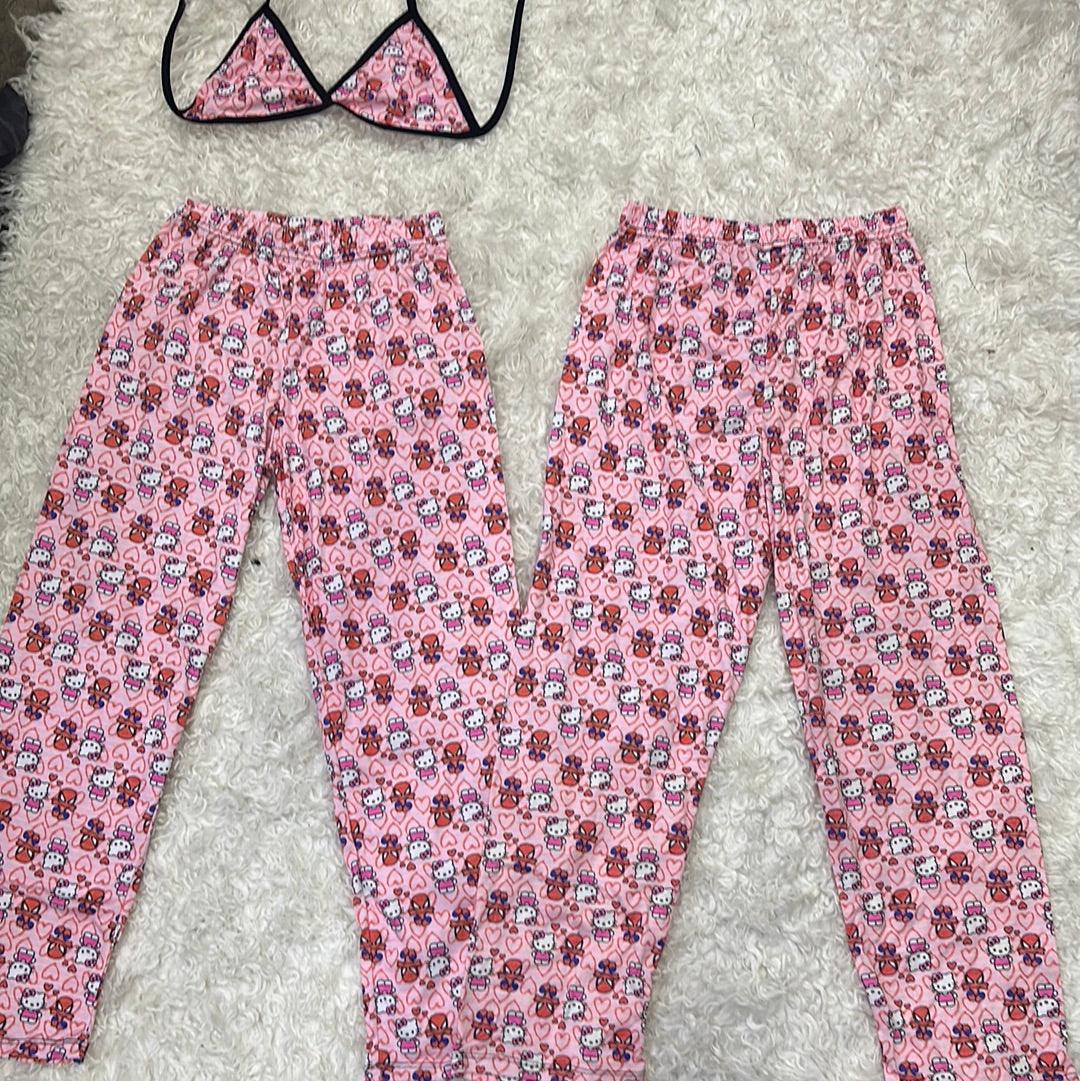 Hello kitty and spider man pink 5 pcs pajama duo - Fundies