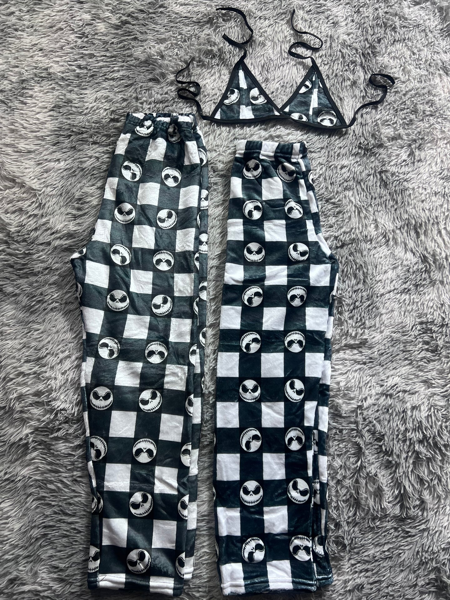 Jack Plaid White And Black Hallowen Matching Plushie PJs - Fundies