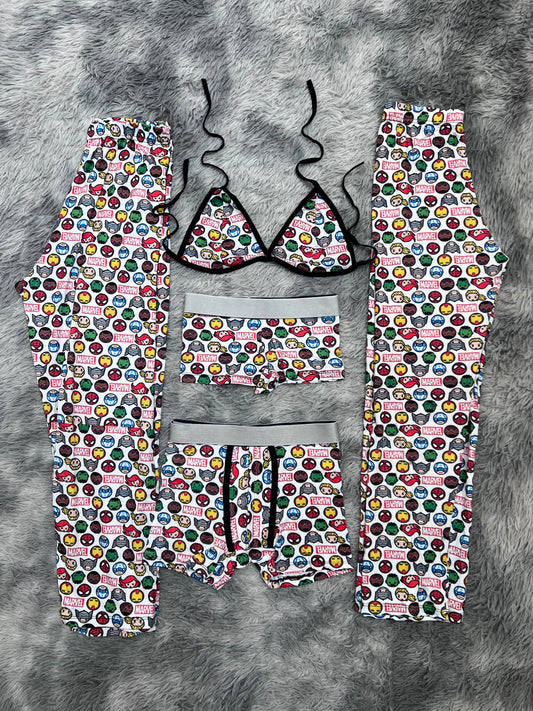 Superheroes Faces Background White 5 Piece PJ - Fundies