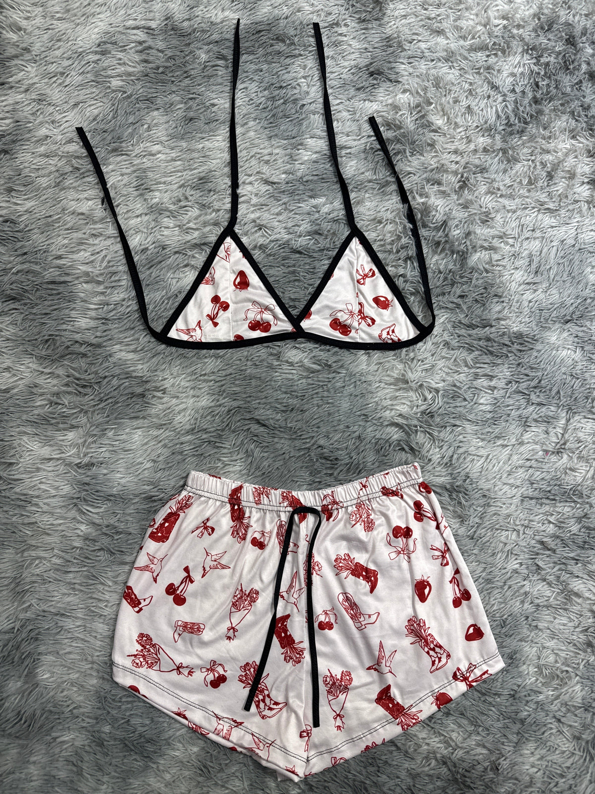 Cherries White And Red Matching Top & Short