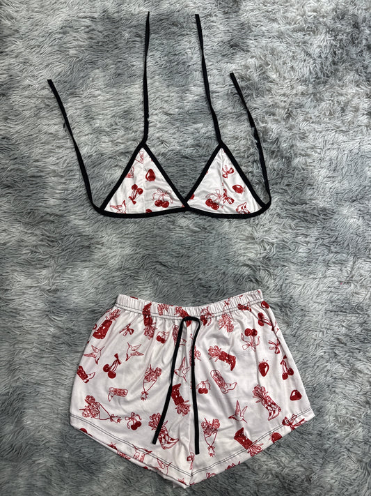 Cherries White And Red Matching Top & Short