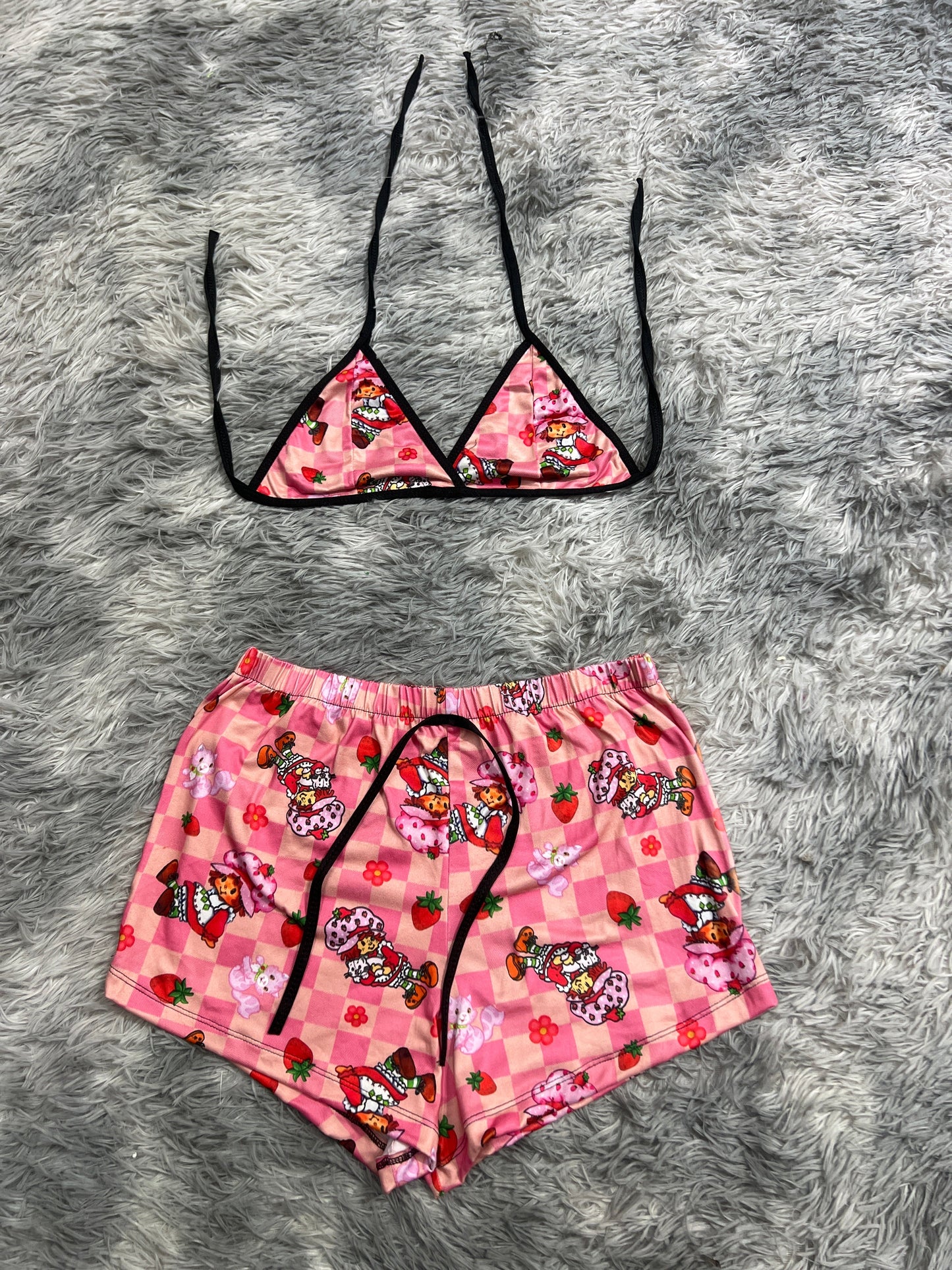 Strawberry Shortcake Squares Pink Brush Matching Top & Short - Fundies