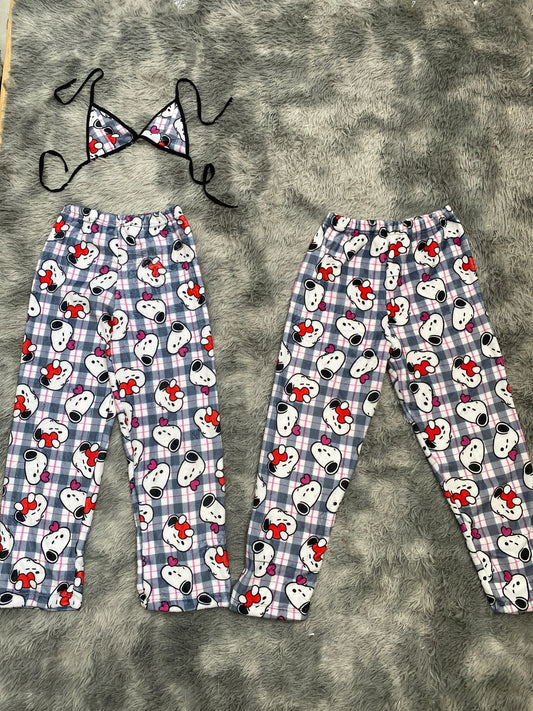 Snoopy Hearts Background Plaid Gray Matching Plushie PJs - Fundies