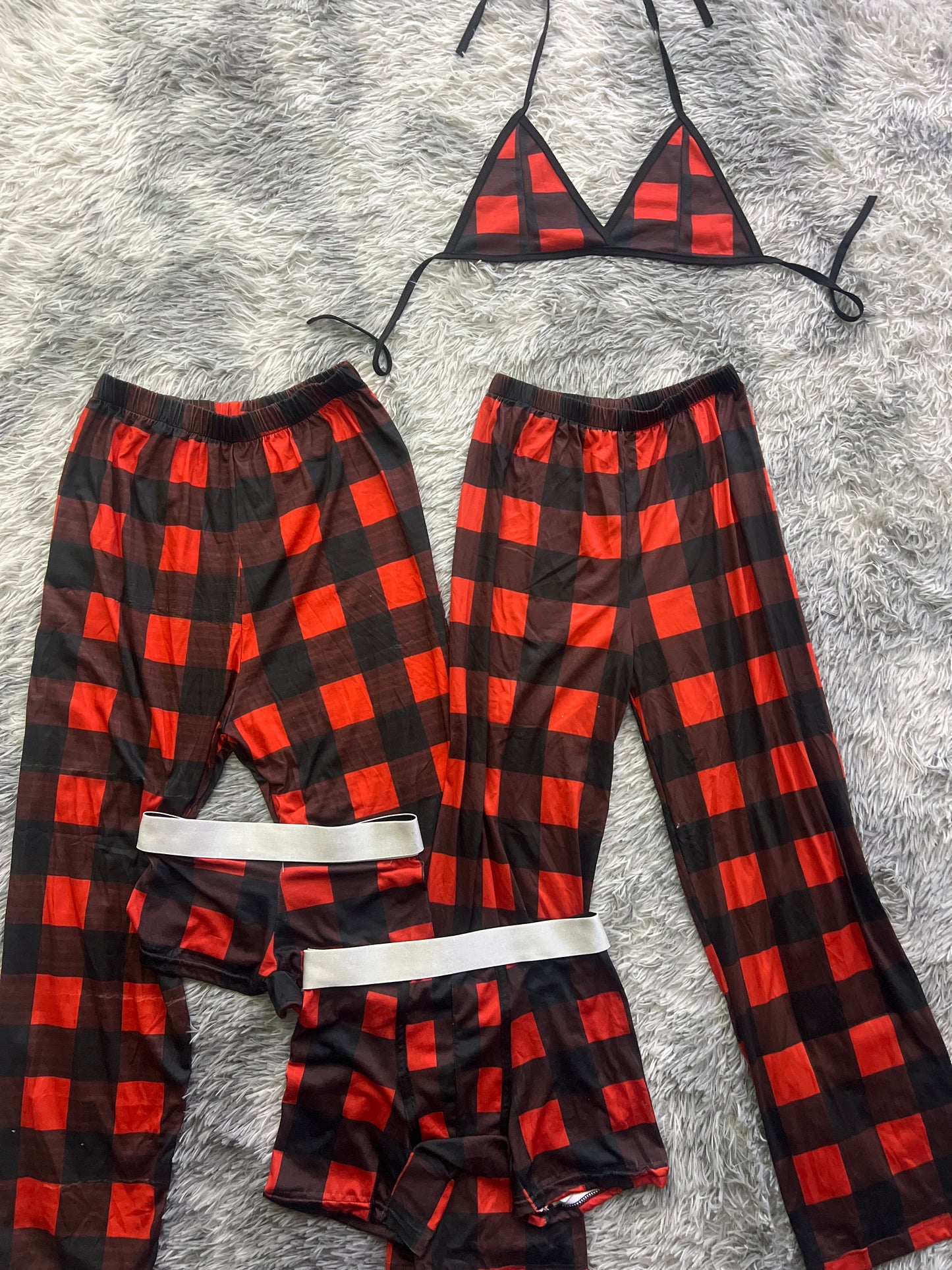 Red and black squares Print 5 piece pajama set