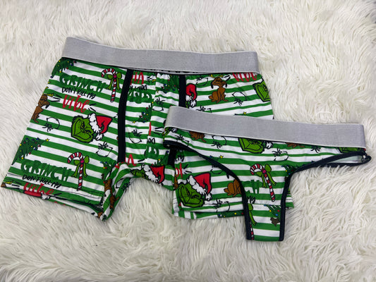 Grinch green lines matching couples underwear christmas