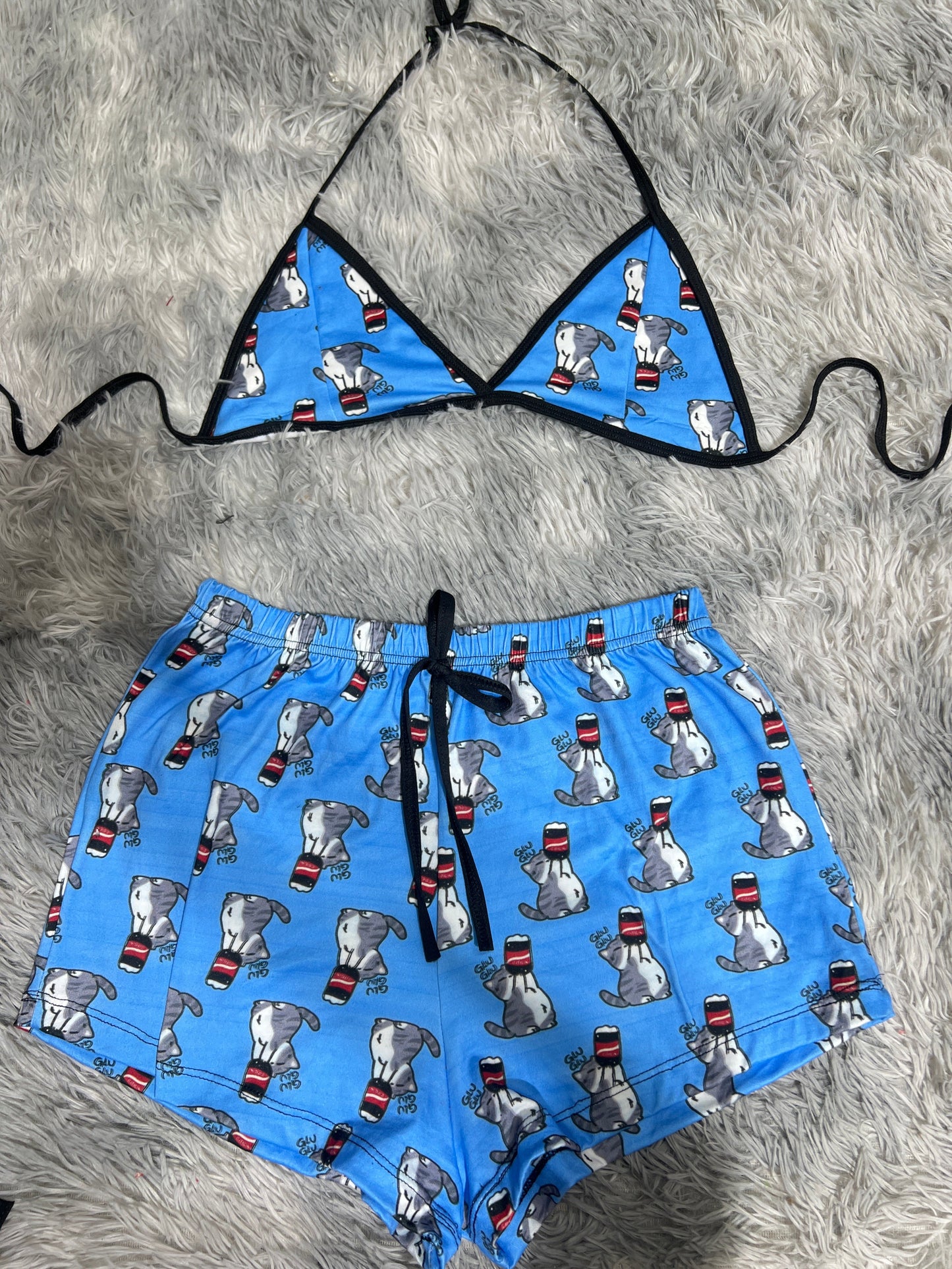 Cat Blue Brush Matching Top & Short - Fundies