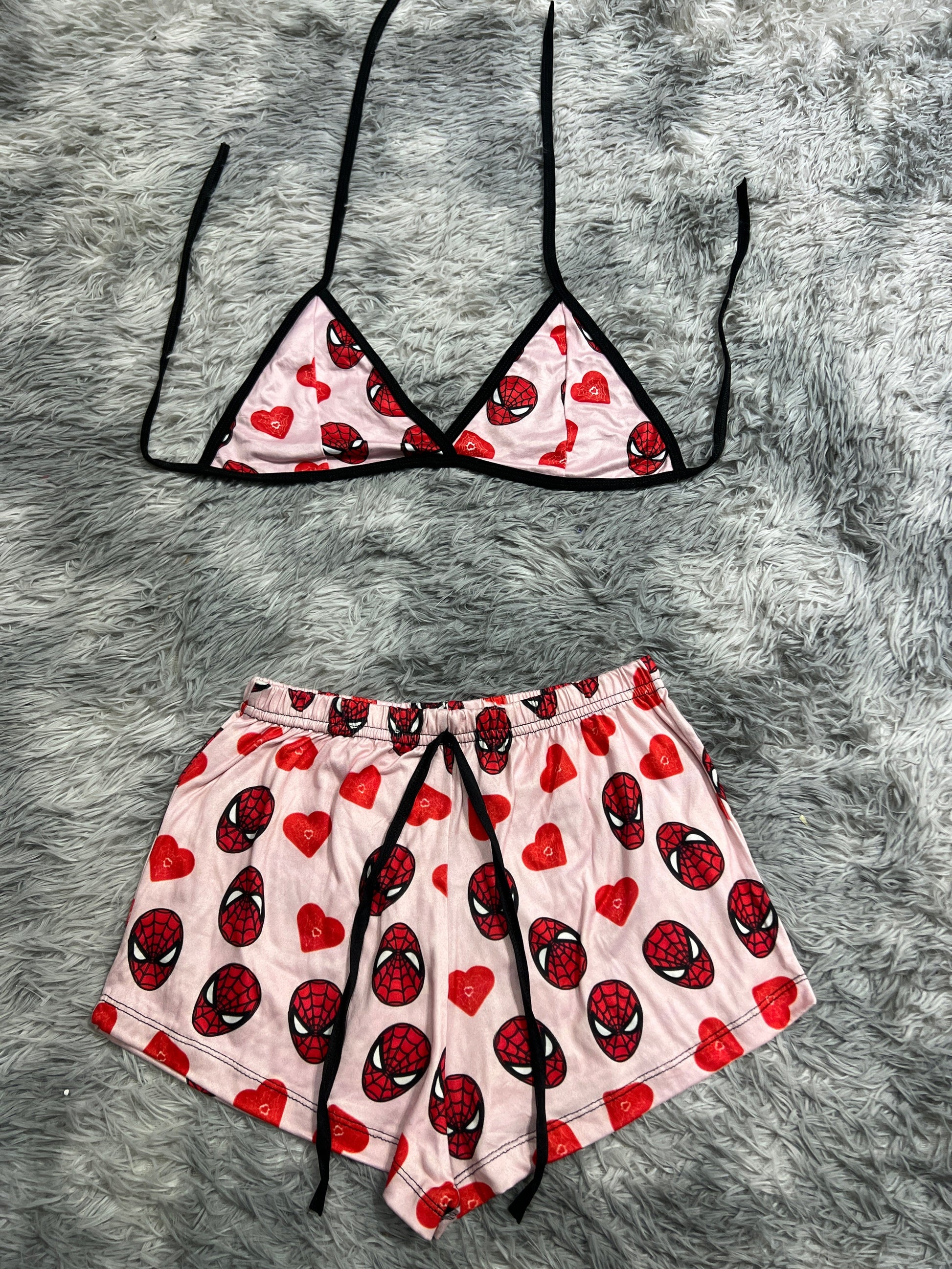 Spider-Man Pink With Hearts Red Brush Matching Top & Short - Fundies