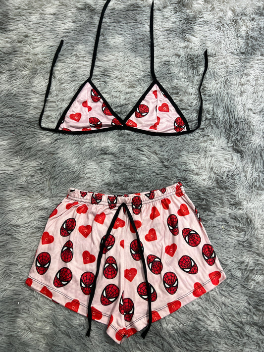 Spider-Man Pink With Hearts Red Brush Matching Top & Short - Fundies