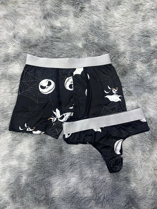 Jack and zero cobwebs black background Halloween matching underwear LOL
