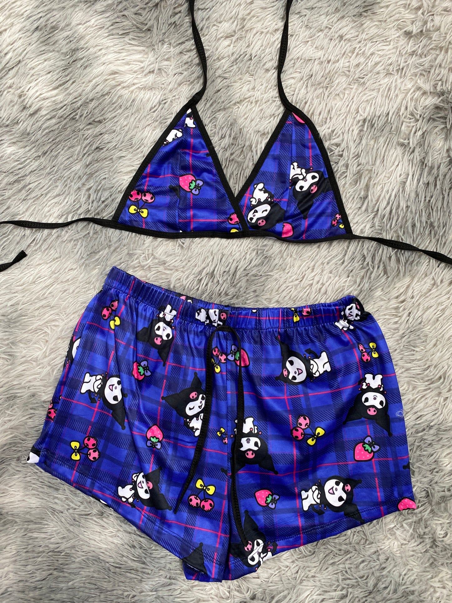 Kuromy Purple Plaid Top & Shorts Set