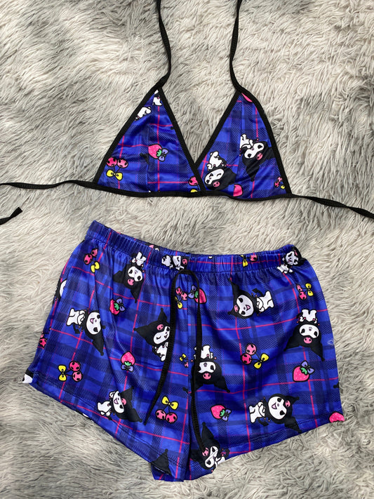 Kuromy Purple Plaid Top & Shorts Set