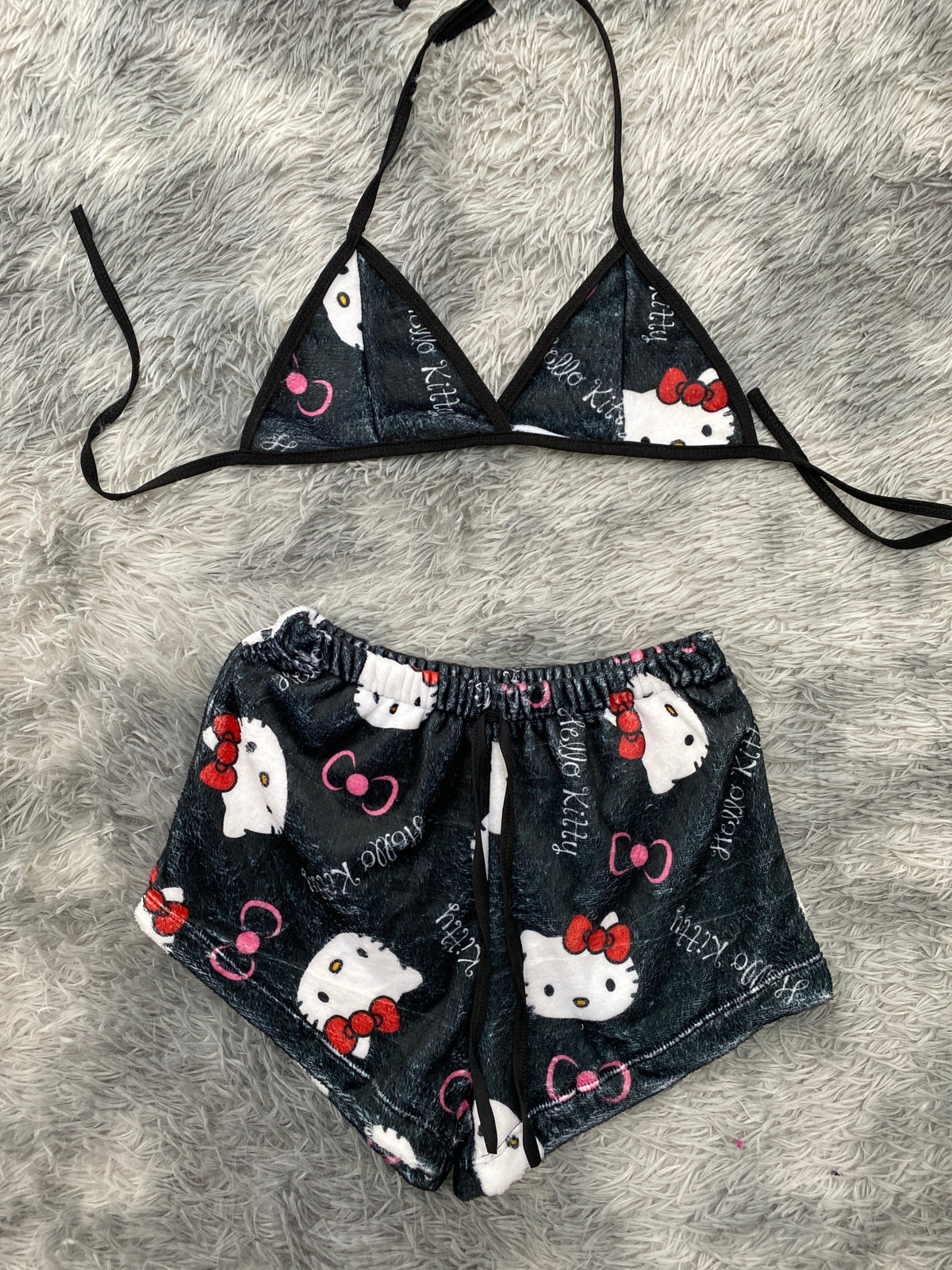 Kitty Faces Black Background Matching Top & Short