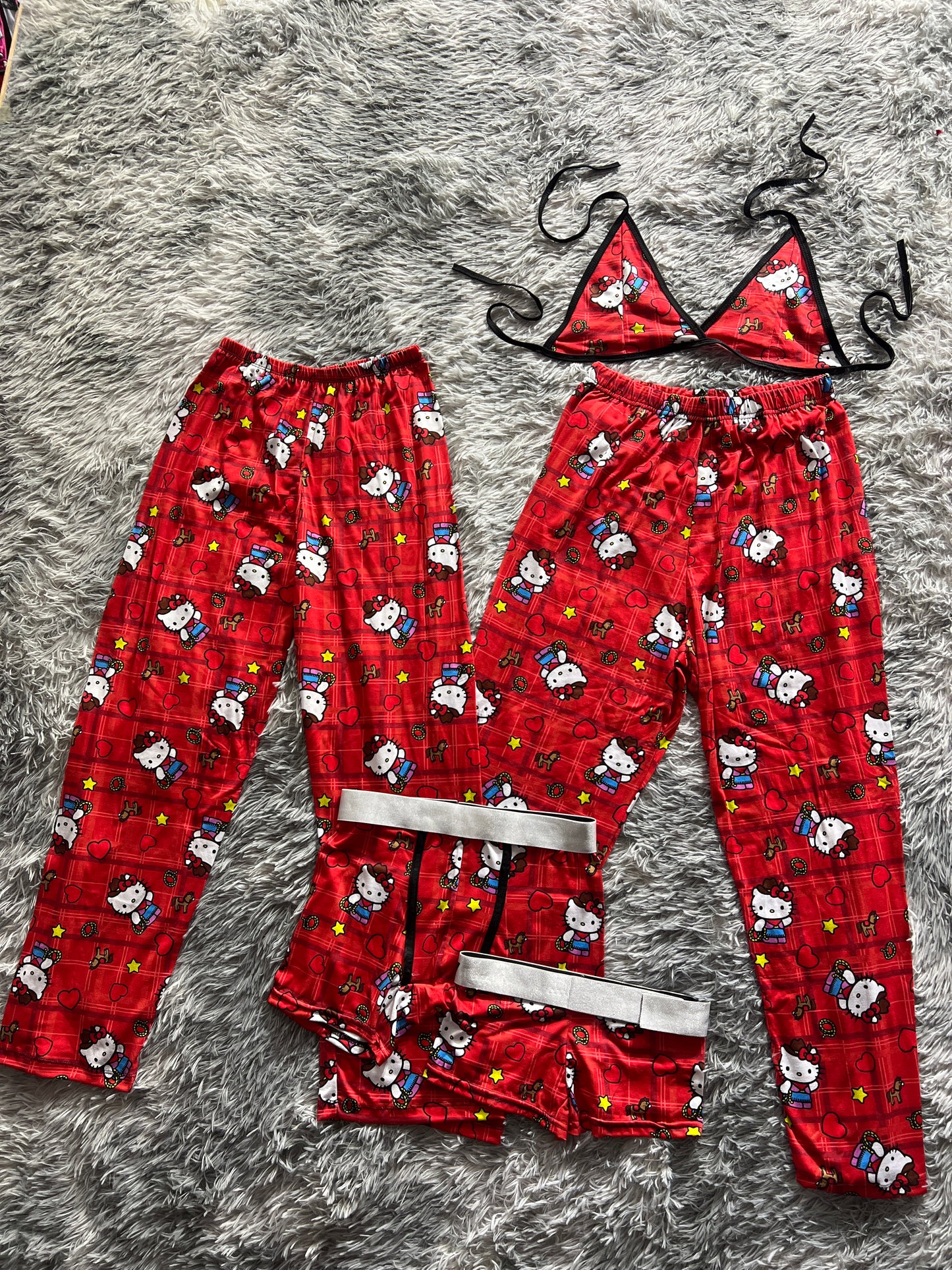 Hello kitty cowgirl red checks 5 piece pajama set