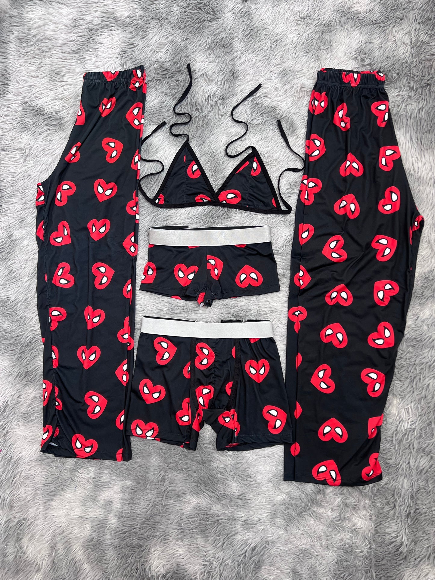 Spider-Man Hearts Background Black 5 Piece PJ - Fundies