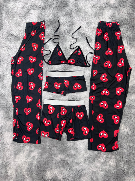 Spider-Man Hearts Background Black 5 Piece PJ - Fundies