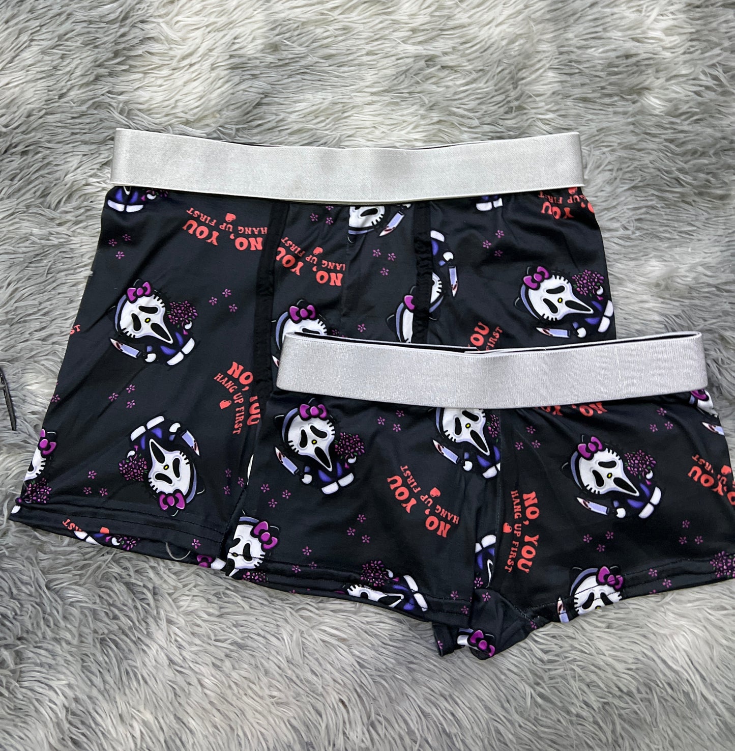 Kitty screem black background matching couples boxer underwear Halloween