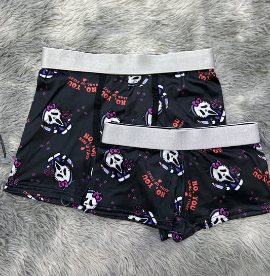 Kitty screem black background matching couples boxer underwear Halloween