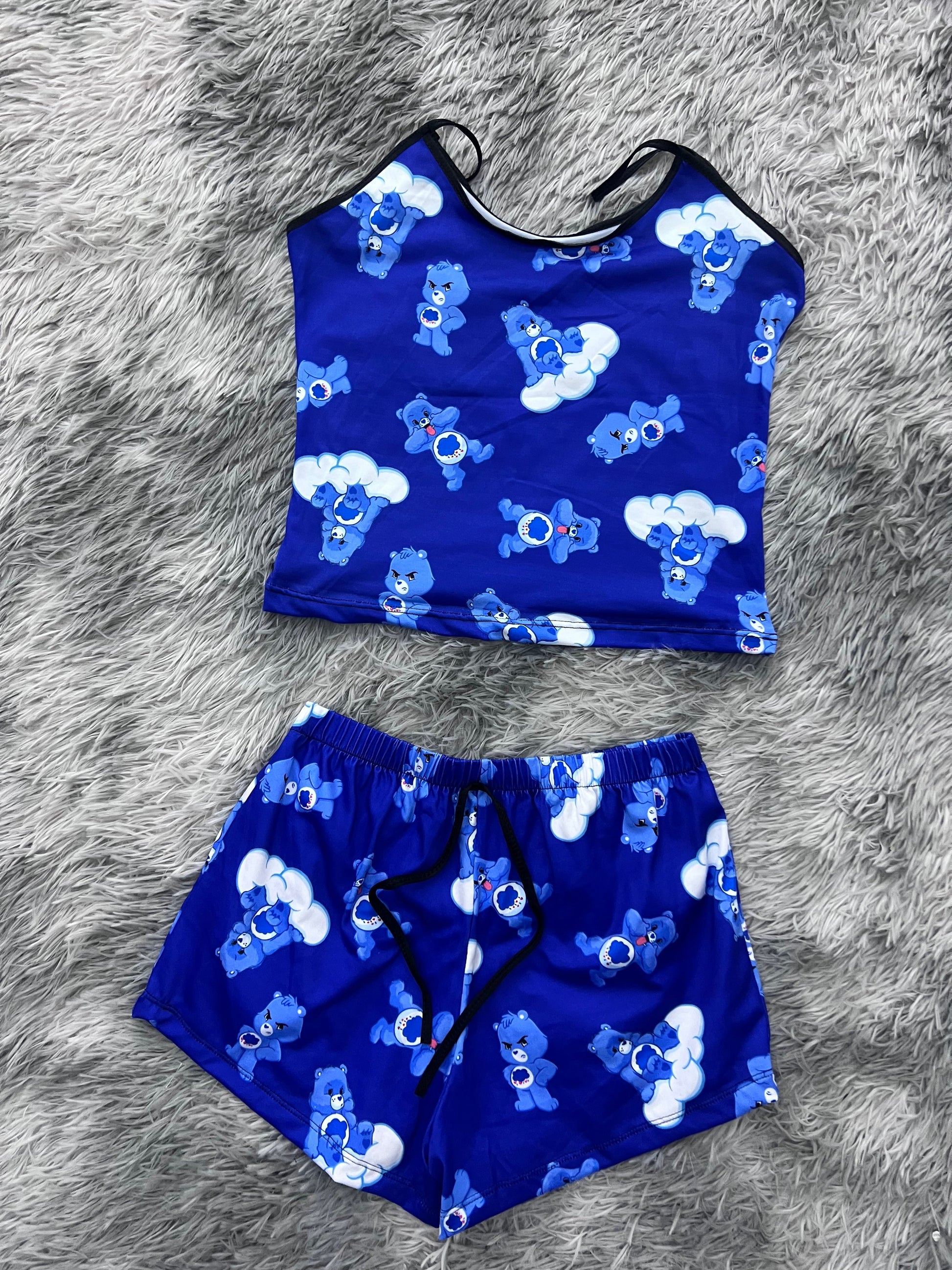 Little Bear Care Bear Blue Rey Blusa With Short One Size Of Brush Matching Top & Short - Fundies