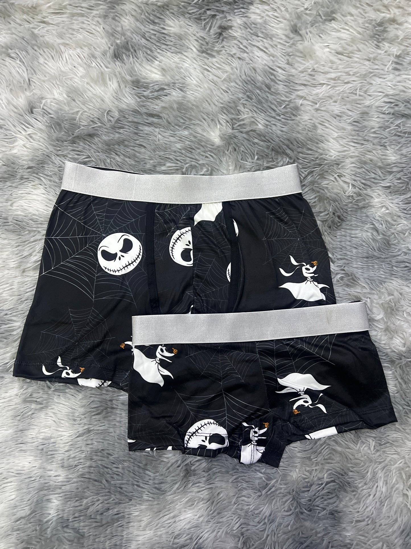 Jack and zero cobwebs black background matching couples boxer underwear Halloween