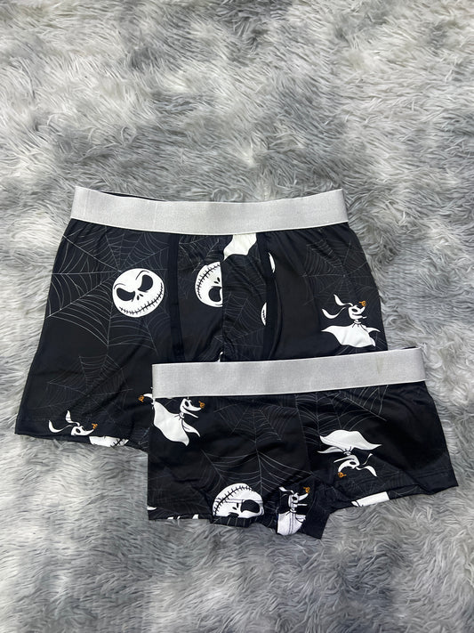 Jack and zero cobwebs black background matching couples boxer underwear Halloween