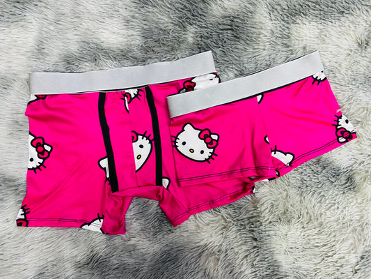 Hello Kitty pink background matching couples boxer underwear