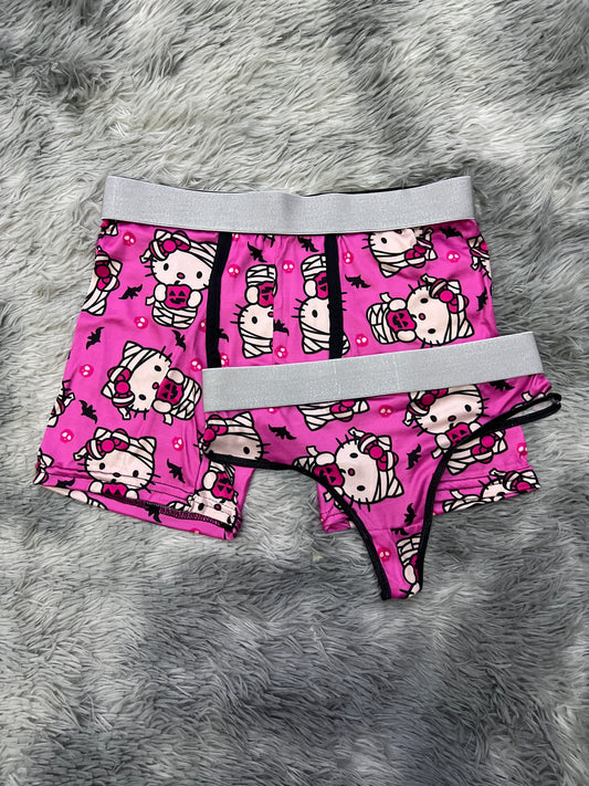 Kitty mummy pink background Halloween matching underwear LOL