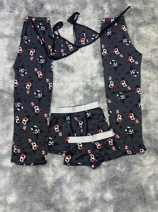 Kitty And Kuromi heart eyes dressed in screem gray background Halloween 5 pcs pajama duo