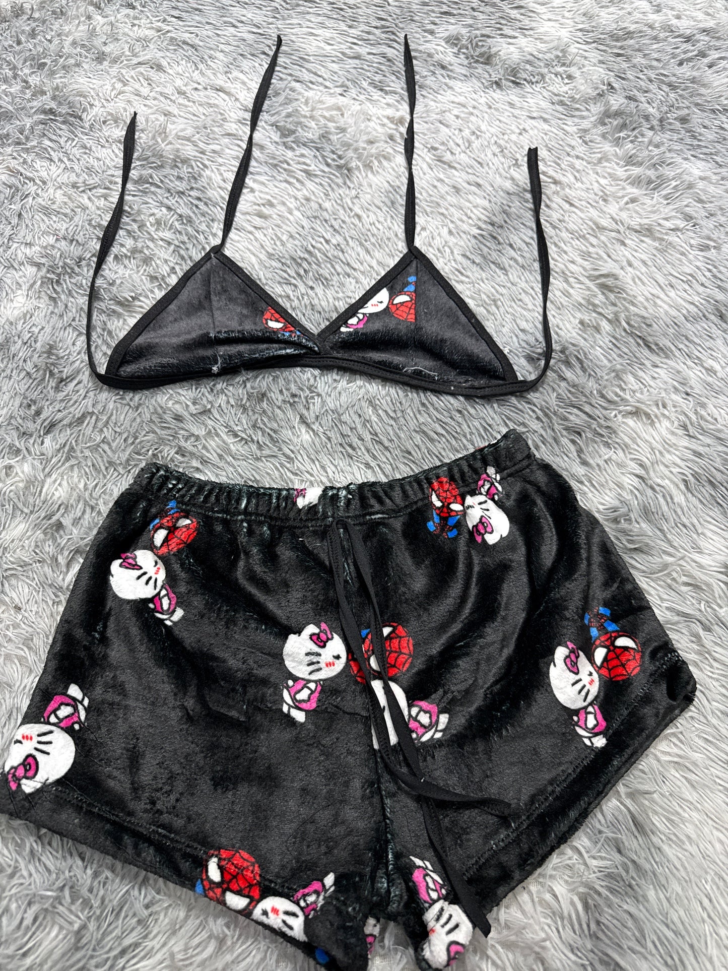 Spider-Man Kitty Background Black Matching Top & Short - Fundies
