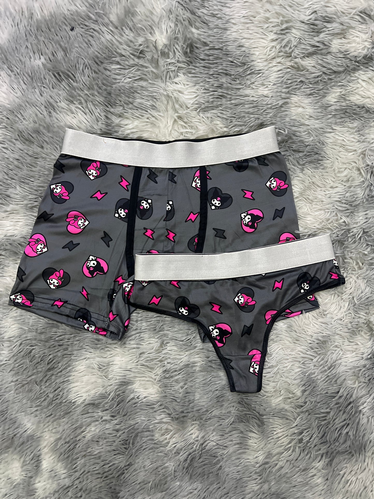Kitty And Kuromi heart gray background matching couples underwear