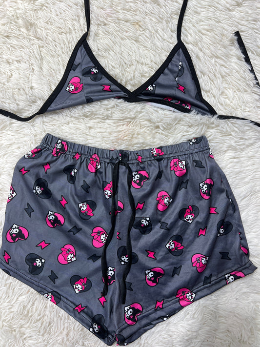 Kuromi And Melody Gray Brush Matching Top & Short - Fundies