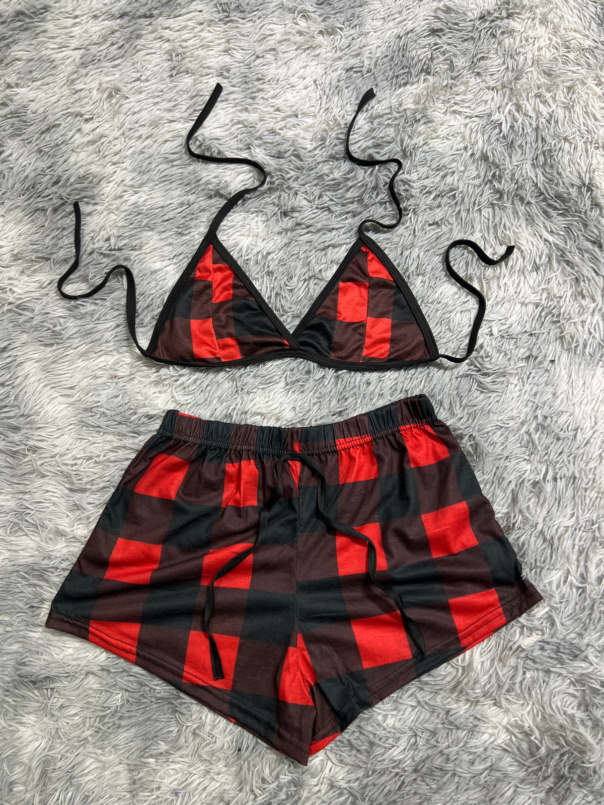 Plaid Red And Black Matching Top & Short
