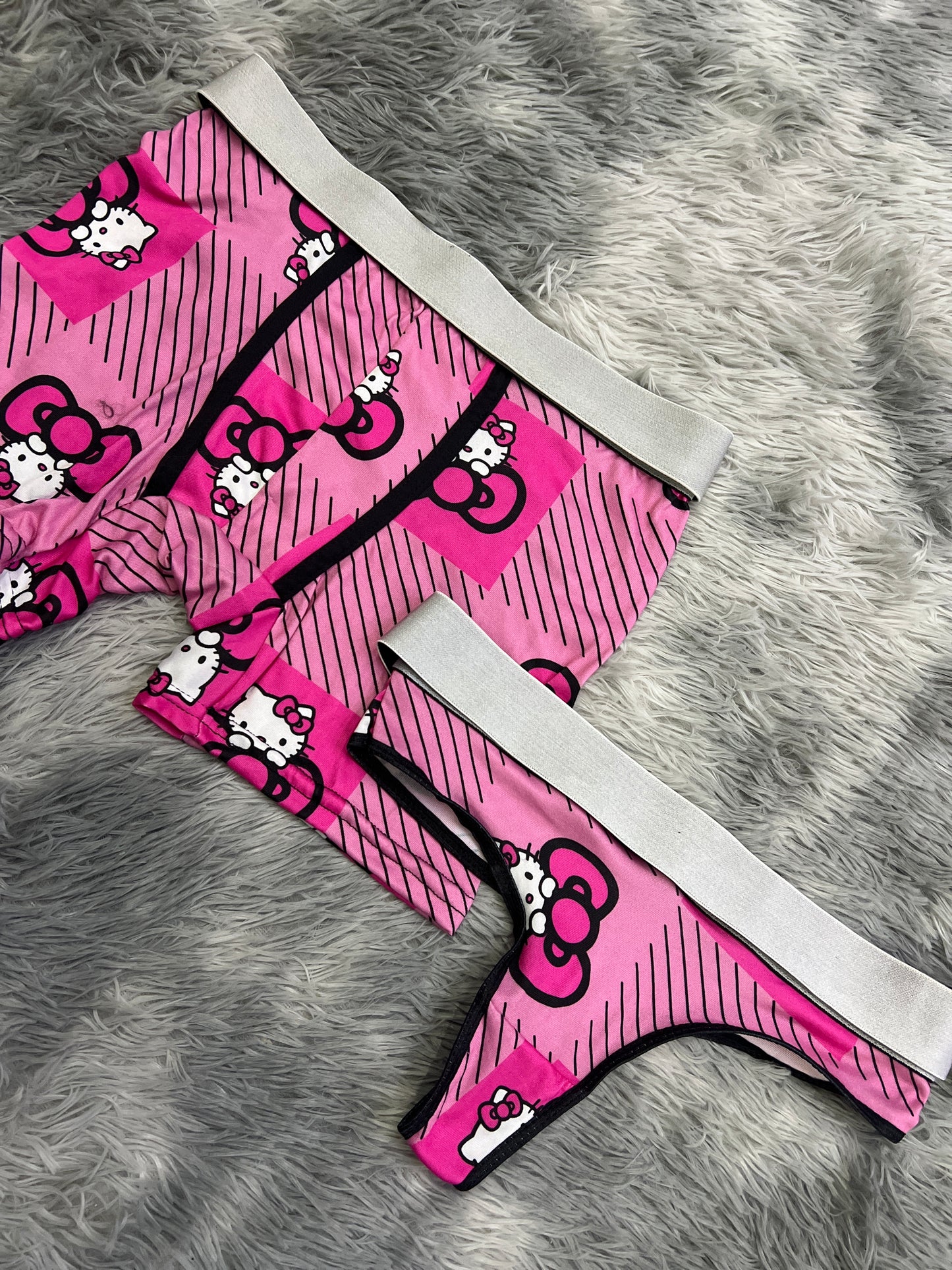 Hello Kitty Pink Matching Couples Underwear Coordinated Set For Men Boxers And Women Thong