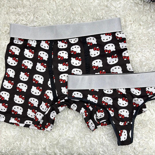 Hello kitty faces black background matching couples underwear - Fundies